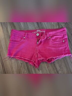 Almost Famous Hot Pink Frayed Low-Rise Denim Shorts